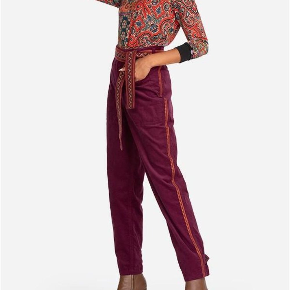 NWT Johnny Was Lambda Highwaist Pant Embroidered Corduroy Boho Medium M